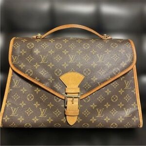 Auth Louis Vuitton Tan and Brown Monogram Briefcase